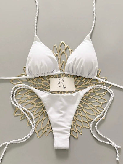 Swim Vcay 2pcs Women Apricot Bikini Swimwear Set, Handmade Rope Decor Swimwear Bikini Sets For Women Rouche Bathing Suit Bikini Alt