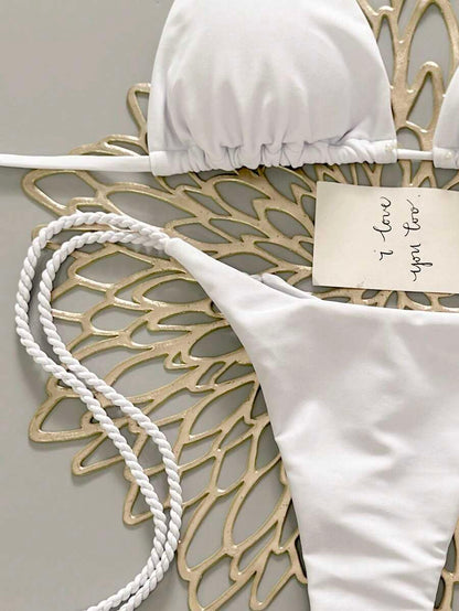 Swim Vcay 2pcs Women Apricot Bikini Swimwear Set, Handmade Rope Decor Swimwear Bikini Sets For Women Rouche Bathing Suit Bikini Alt