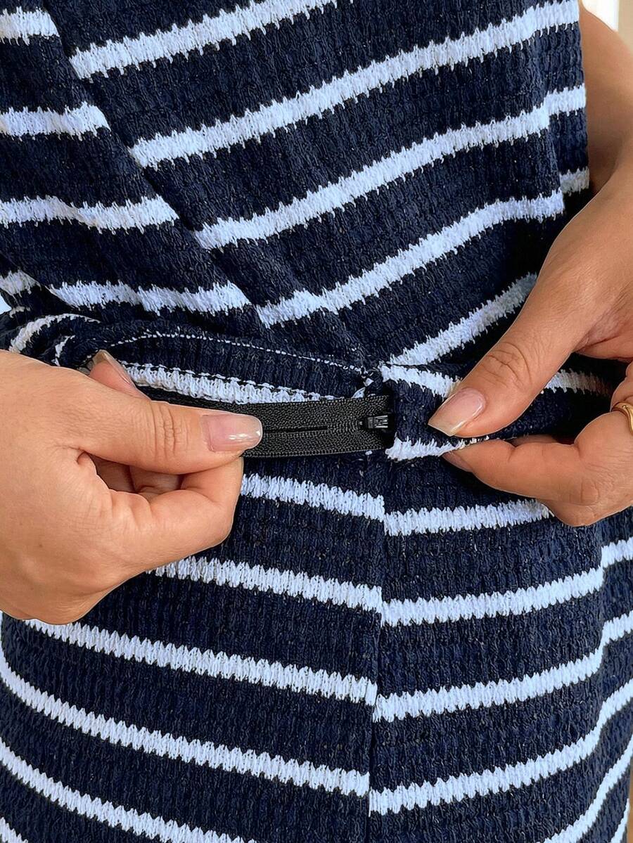 Maternity Striped V-Neck Camisole and Shorts Set Navy Blue Summer Maternity Romper Outfit for Beach and Vacation