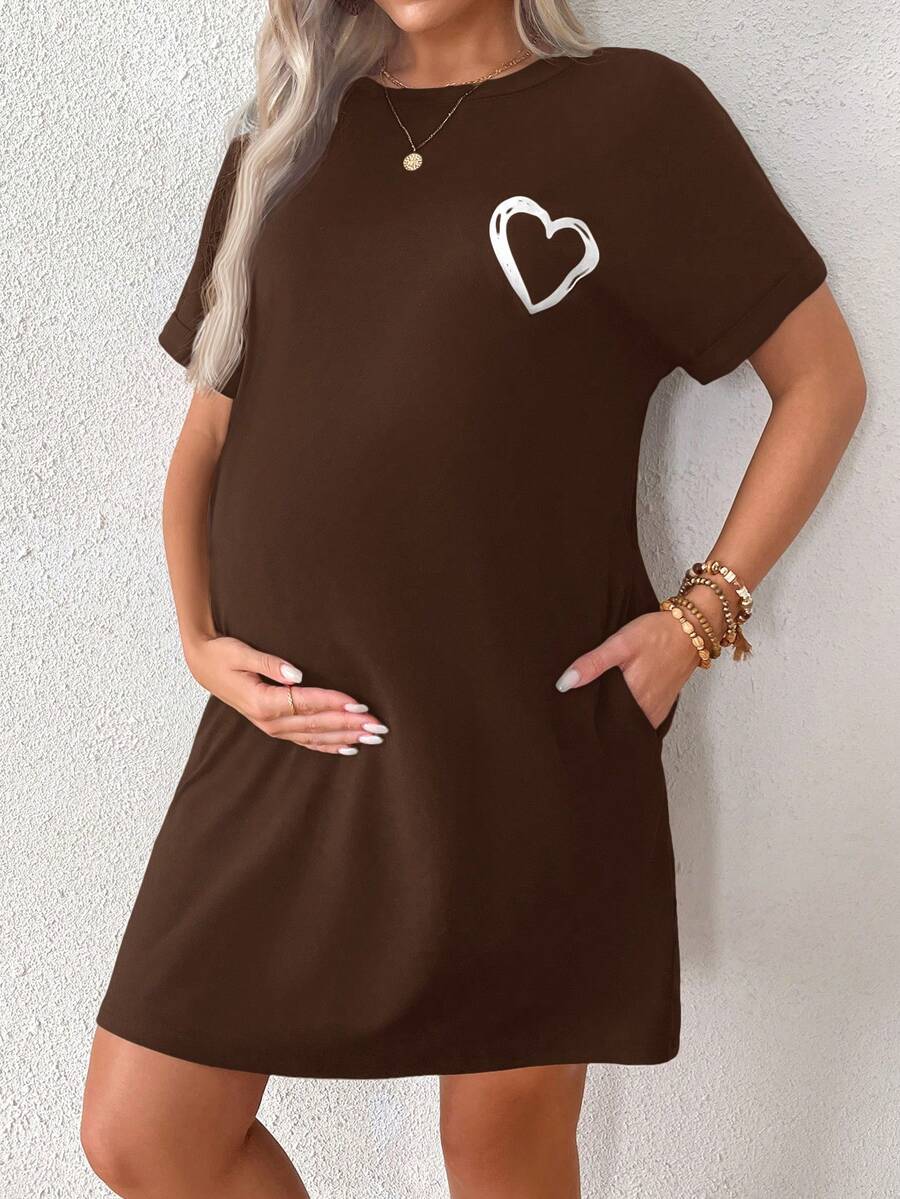 Loose Maternity Summer Dress With Heart-Shaped Print