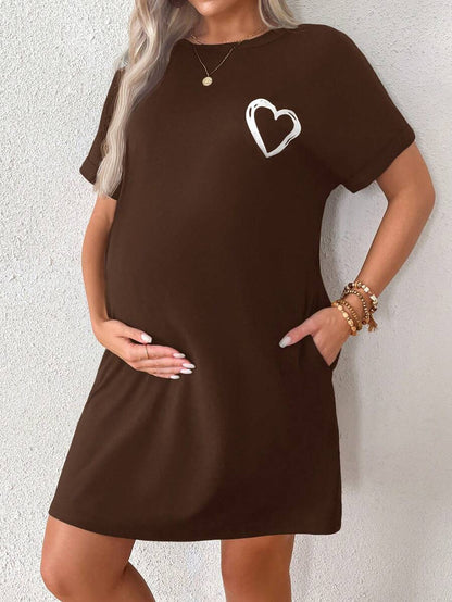 Loose Maternity Summer Dress With Heart-Shaped Print