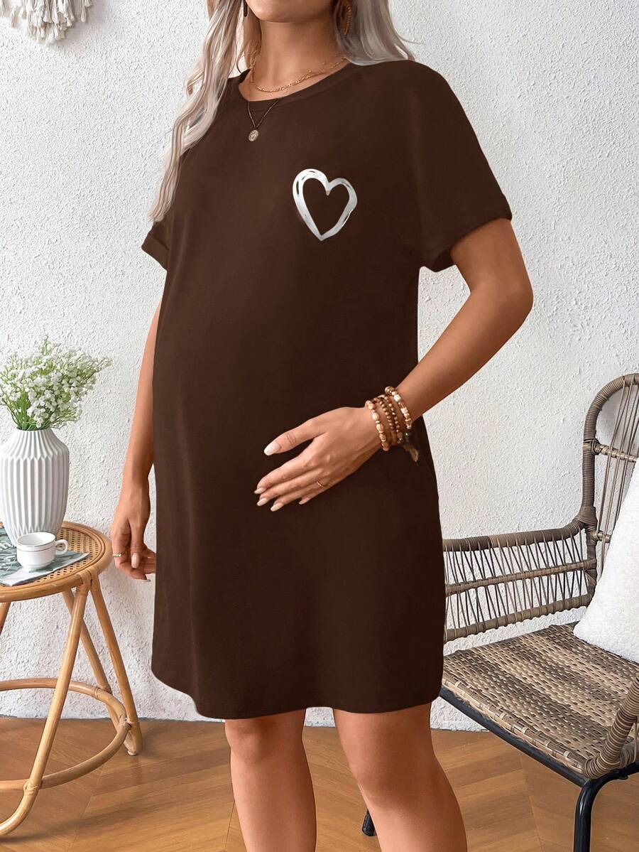 Loose Maternity Summer Dress With Heart-Shaped Print
