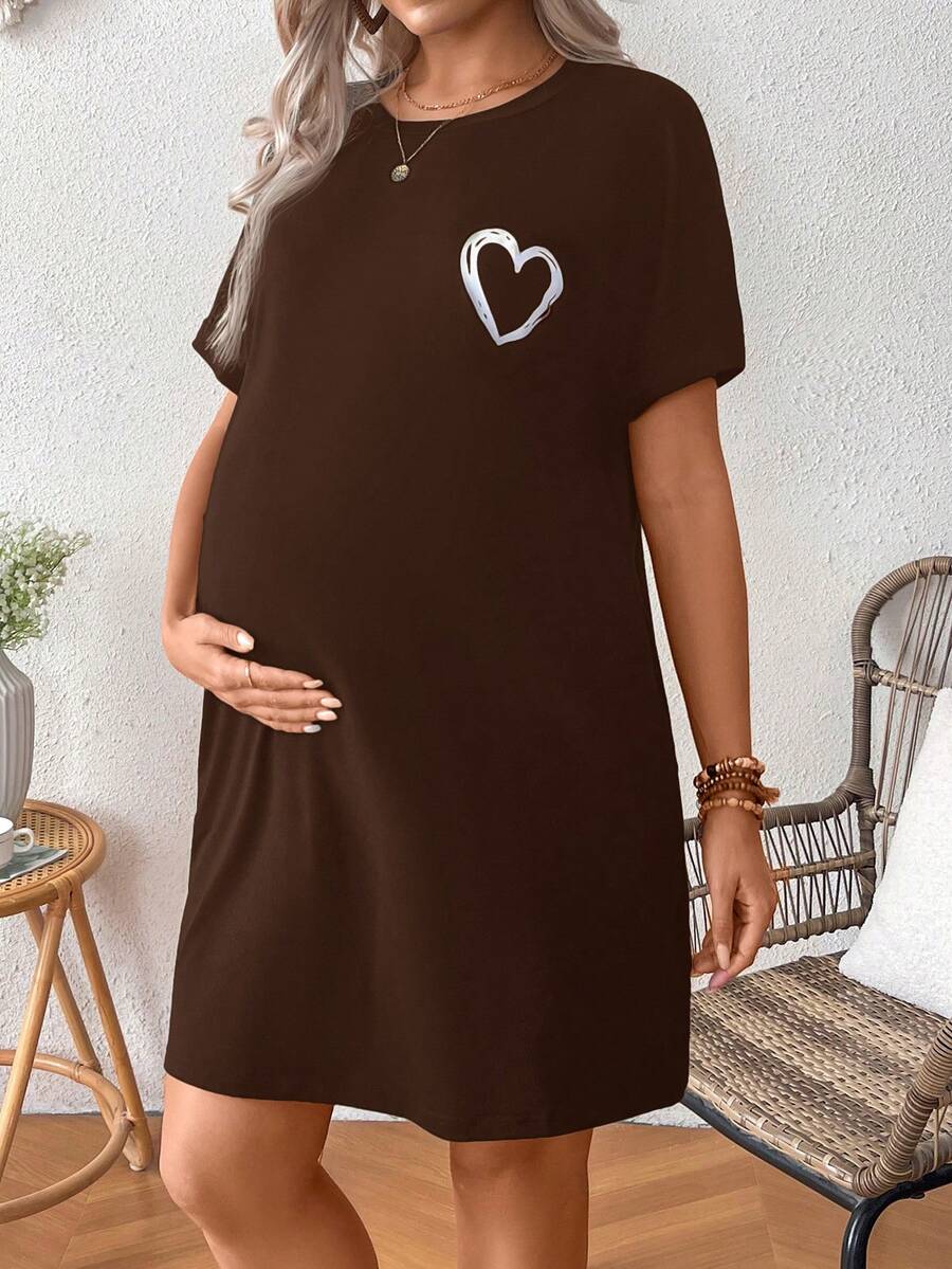 Loose Maternity Summer Dress With Heart-Shaped Print