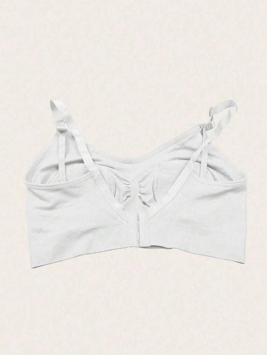 White Hands-Free Nursing Bra With Breast Pump, Front Clasp Maternity Breastfeeding Bra (Bottle Is A Prop)