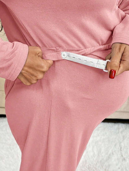 Green Maternity 2-Piece Lounge Set - V-Neck Long Sleeve Top and Pants Pajama Set - Soft Casual Maternity Sleepwear for Spring and Fall