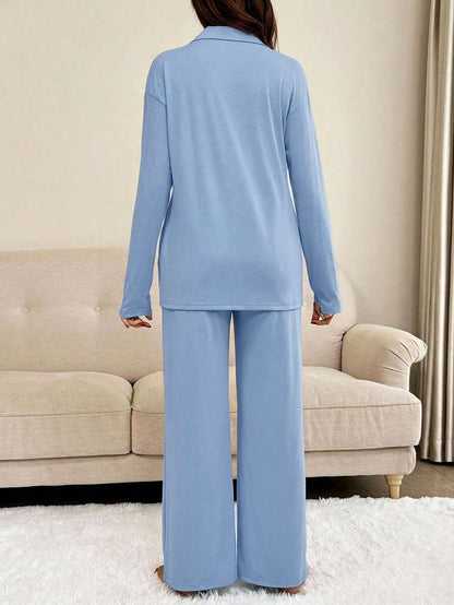 Green Maternity 2-Piece Lounge Set - V-Neck Long Sleeve Top and Pants Pajama Set - Soft Casual Maternity Sleepwear for Spring and Fall