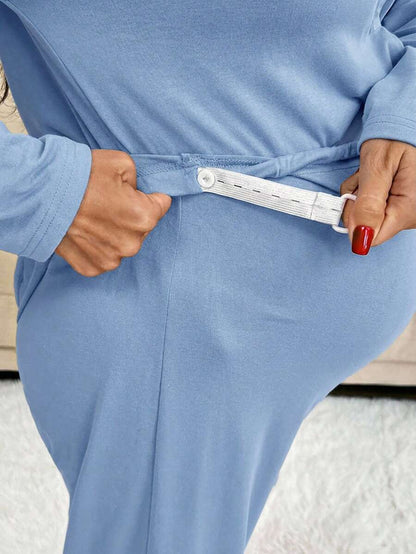 Khaki 2 Piece Maternity Loungewear Set - V-Neck Button Front Long Sleeve Top and Pants - Casual Loose Fit Maternity Sleepwear Suit