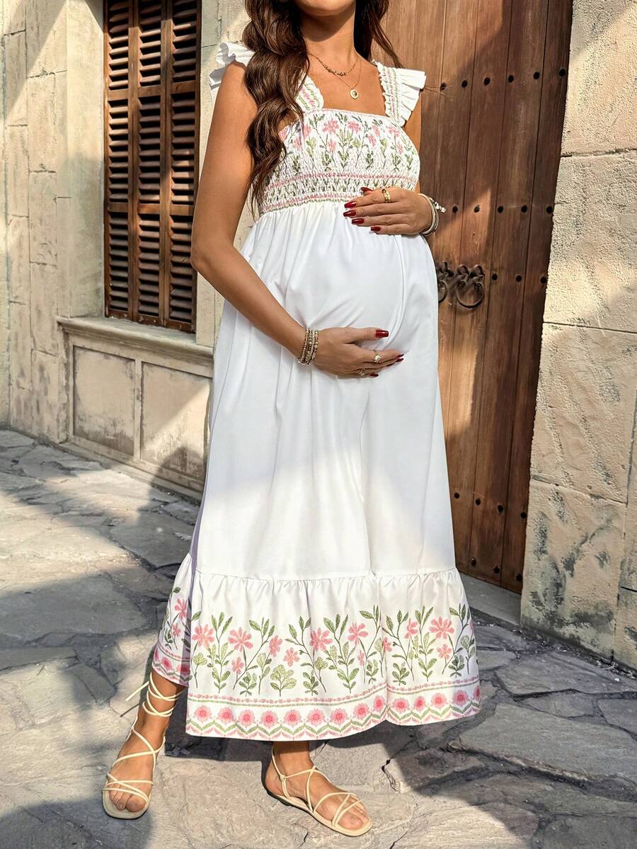 Maternity Casual Floral Print Sleeveless Dress