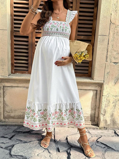Maternity Casual Floral Print Sleeveless Dress