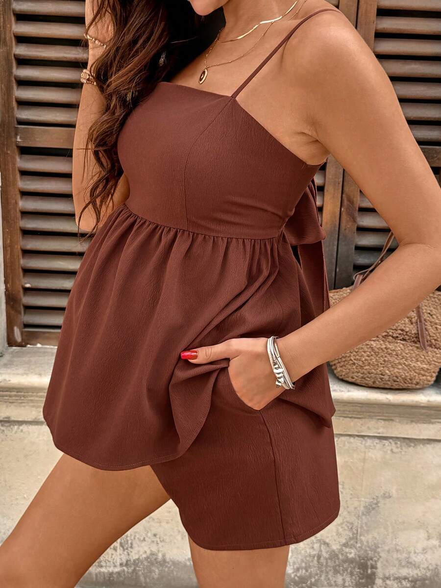 2-Piece Maternity Tie-Back Camisole and Shorts Set - Solid Color Adjustable Waist Off-the-Shoulder Holiday Outfit