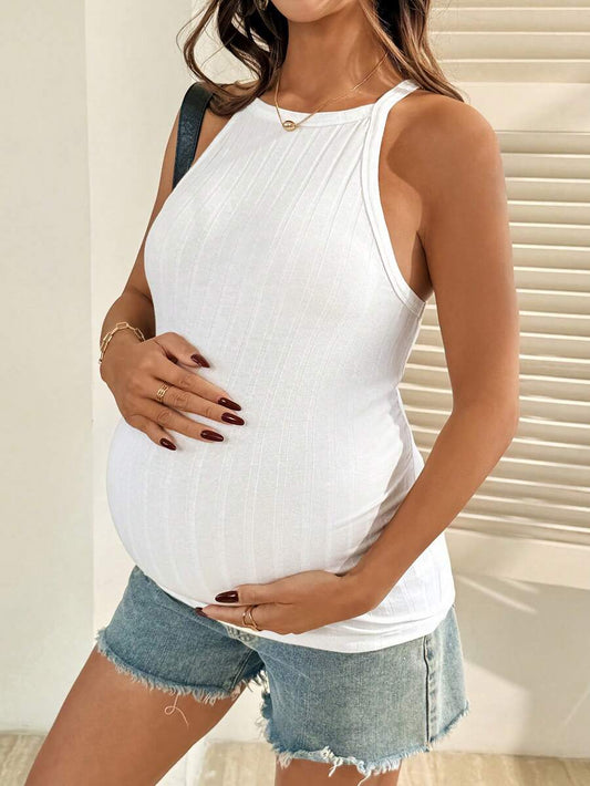 Maternity Sleeveless Casual Solid Color Versatile Halter Top For Daily Wear Cute Summer Beach Casual Holiday Top