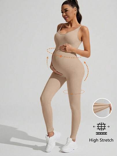 Solid Color Sleeveless Maternity Jumpsuit, Maternity Jumpsuit, Maternity Wear