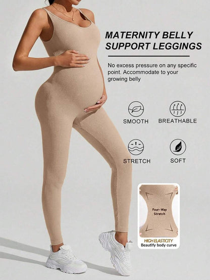 Yellow Rib-Knit Asymmetrical Neck Maternity Jumpsuit - High Stretch Sleeveless Skinny Fit Capri One Piece - Casual Sporty Maternity Wear