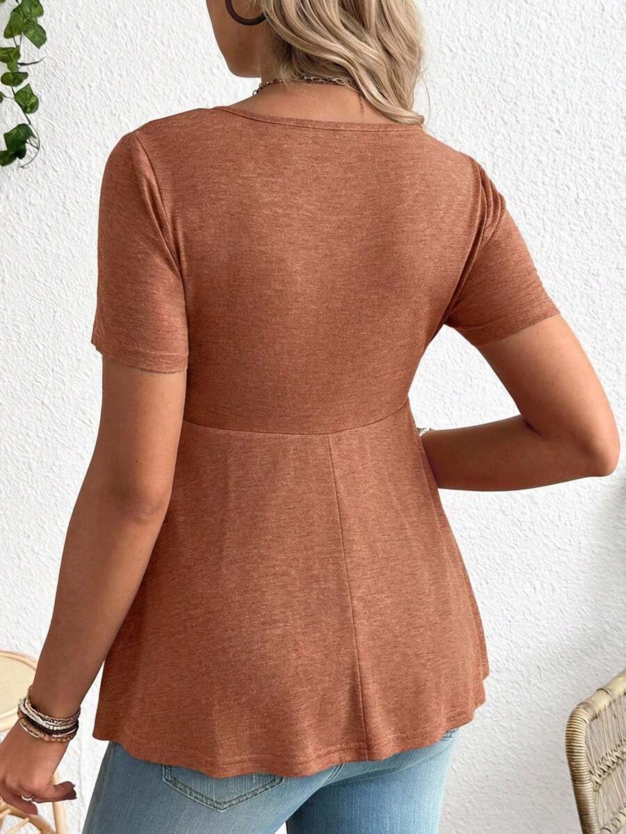 Maternity T-Shirt - Solid Color Front Tie Casual Short Sleeve Soft Stretch, Everyday Pregnancy