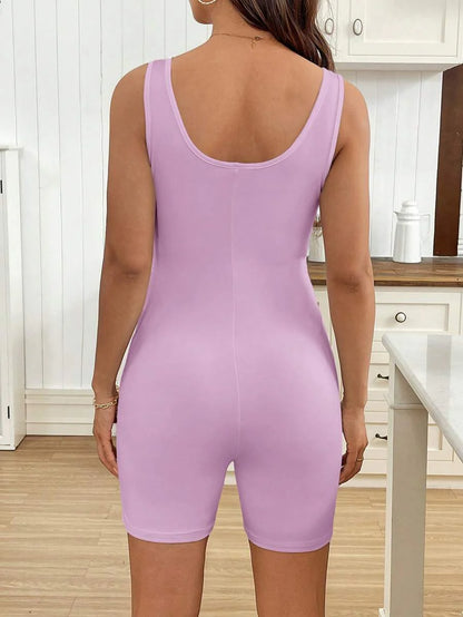 Maternity Baby Blue Scoop Neck Sleeveless Unitard - Skinny Fit Casual Daily Romper