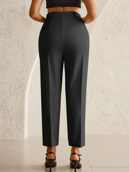 Maternity Tailored Office Pants - Adjustable Waist, Belly Support, Cropped, Khaki