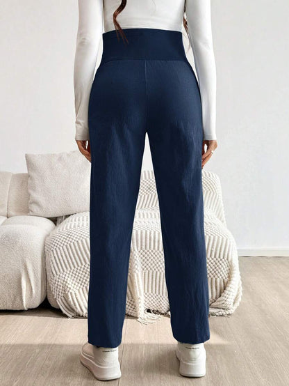 Maternity Tapered Pants - Adjustable Ultra High Waist, Cotton, Black