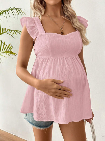 Black Ruffle Sleeveless Maternity Blouse - Slim Fit Flounce Sleeve Peplum Top for Casual Daily Wear and Summer Outfits
