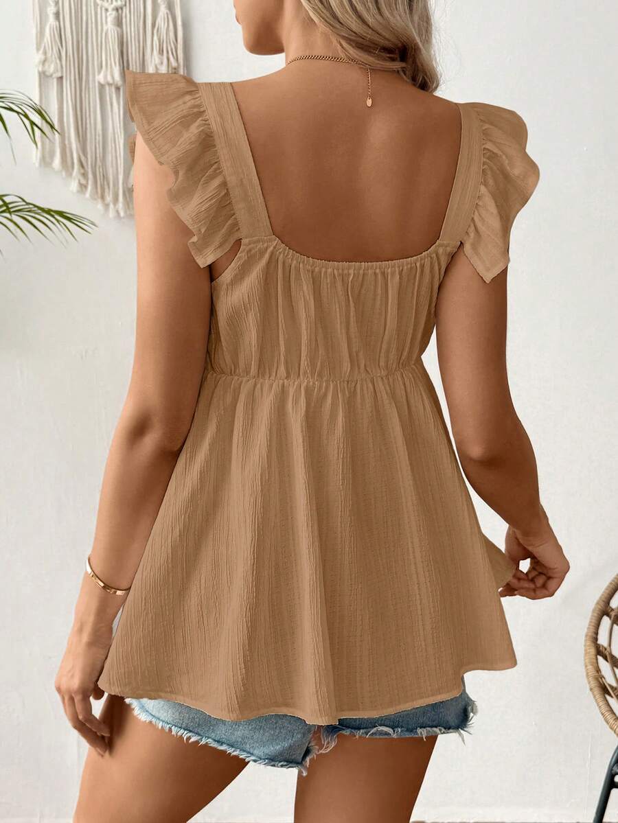 Black Ruffle Sleeveless Maternity Blouse - Slim Fit Flounce Sleeve Peplum Top for Casual Daily Wear and Summer Outfits