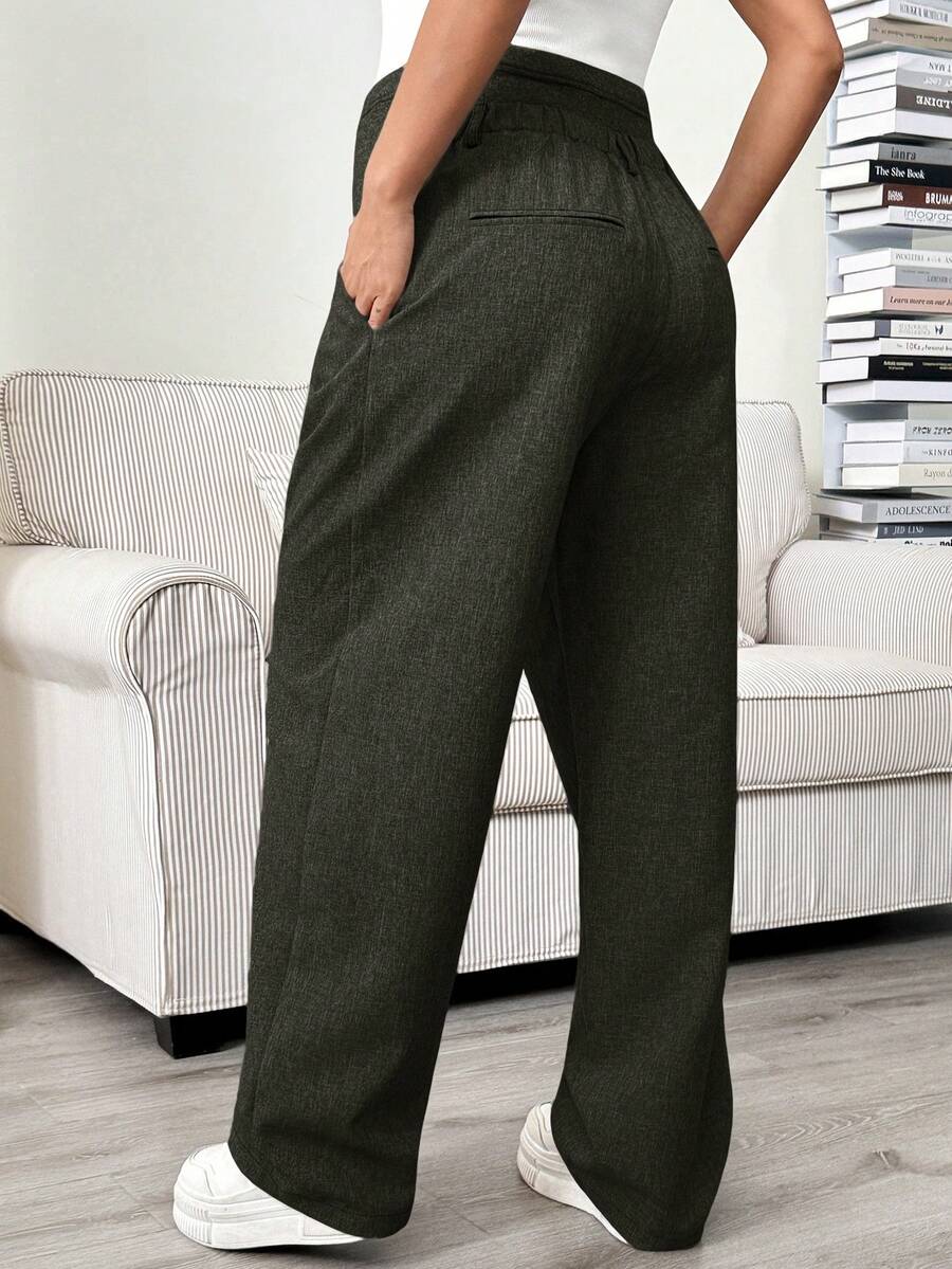 Maternity Tailored Pants - Adjustable Waist, Pocket, Loose Fit, Navy Blue