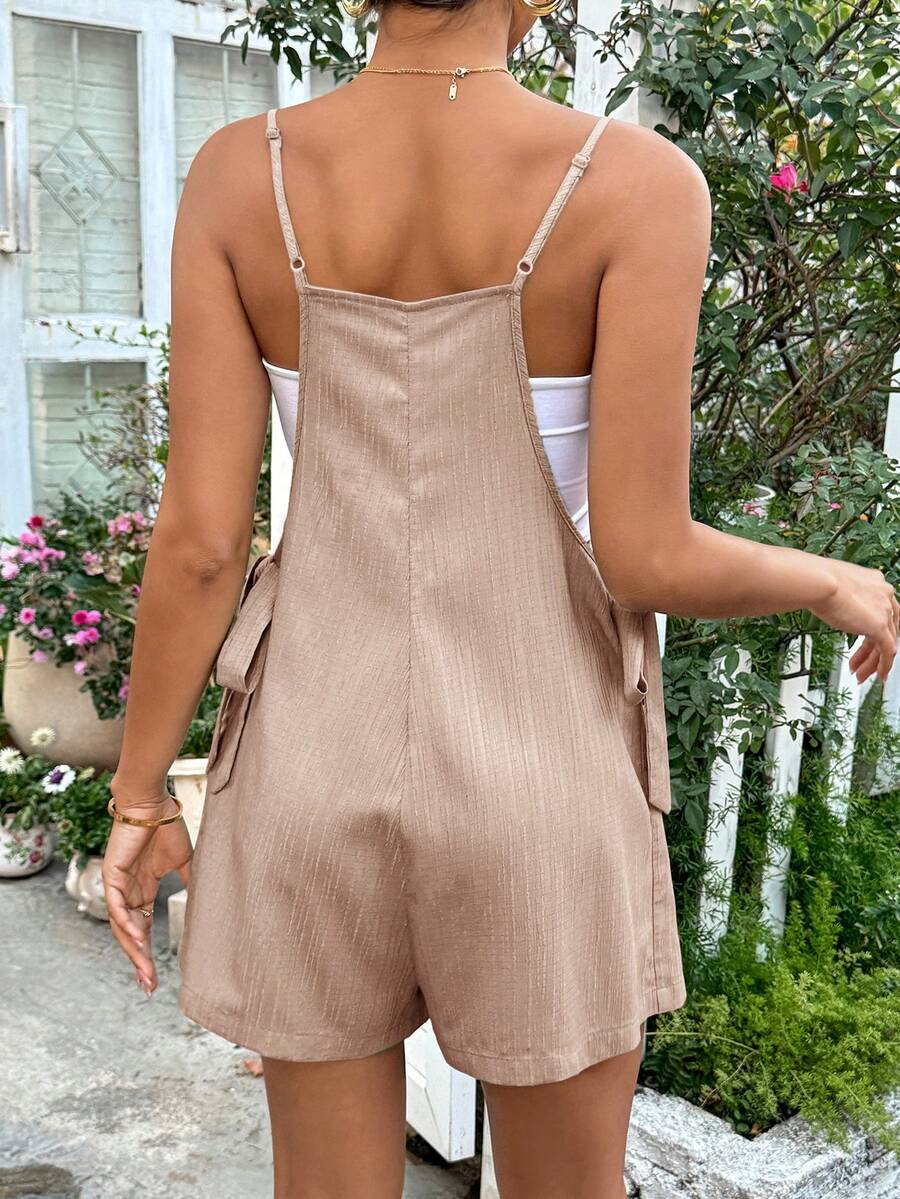 Grey Striped Maternity Romper with Spaghetti Straps and Side Tie Waist - Casual Loose Fit Summer Beach Maternity Jumpsuit