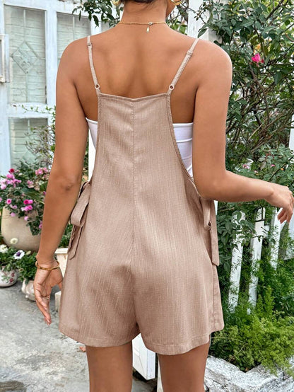 Apricot Spaghetti Strap Maternity Jumpsuit - Casual Sleeveless Knot Front Loose Fit Short Summer Vacation Romper