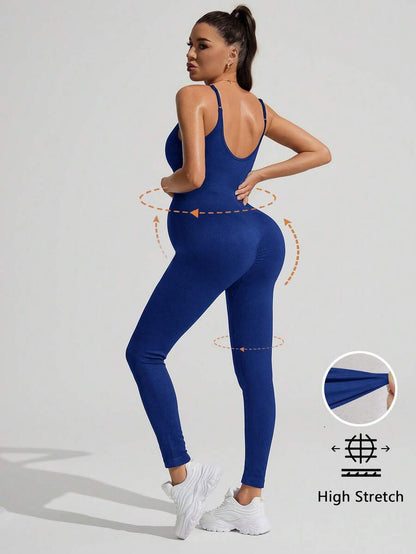 Yellow Rib-Knit Asymmetrical Neck Maternity Jumpsuit - High Stretch Sleeveless Skinny Fit Capri One Piece - Casual Sporty Maternity Wear