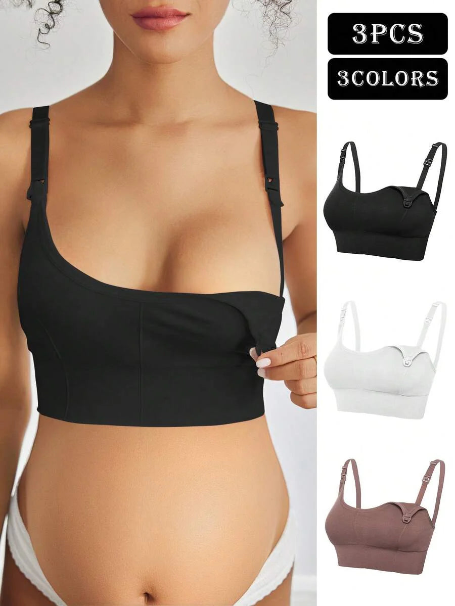 3-Pack Seamless Nursing Bra Set - High Rise Wireless Maternity Bras with Adjustable Straps and Medium Stretch
