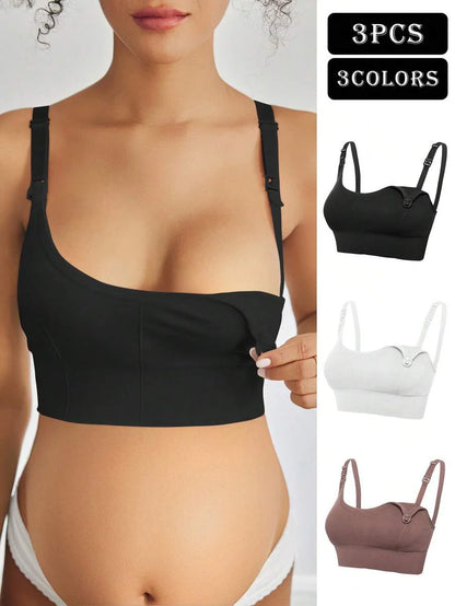 3-Pack Seamless Nursing Bra Set - High Rise Wireless Maternity Bras with Adjustable Straps and Medium Stretch