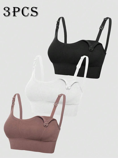 3-Pack Seamless Nursing Bra Set - High Rise Wireless Maternity Bras with Adjustable Straps and Medium Stretch