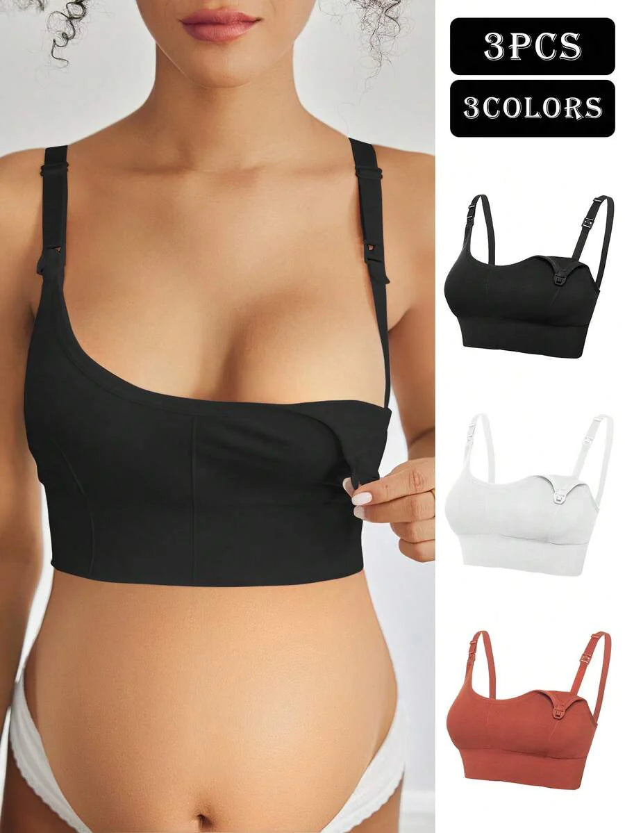 3-Pack Seamless Nursing Bra Set - High Rise Wireless Maternity Bras with Adjustable Straps and Medium Stretch