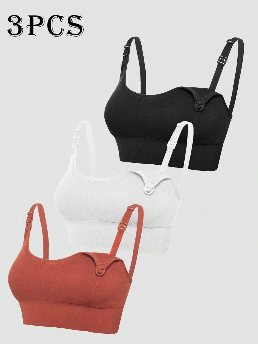 3-Pack Seamless Nursing Bra Set - High Rise Wireless Maternity Bras with Adjustable Straps and Medium Stretch