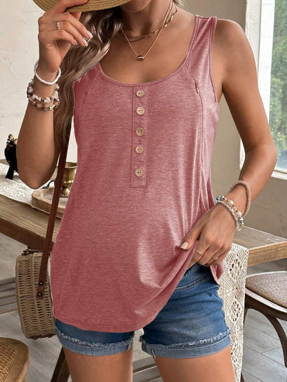 Maternity Solid Color Scoop Neck Sleeveless Nursing Top - Casual Summer Pullover