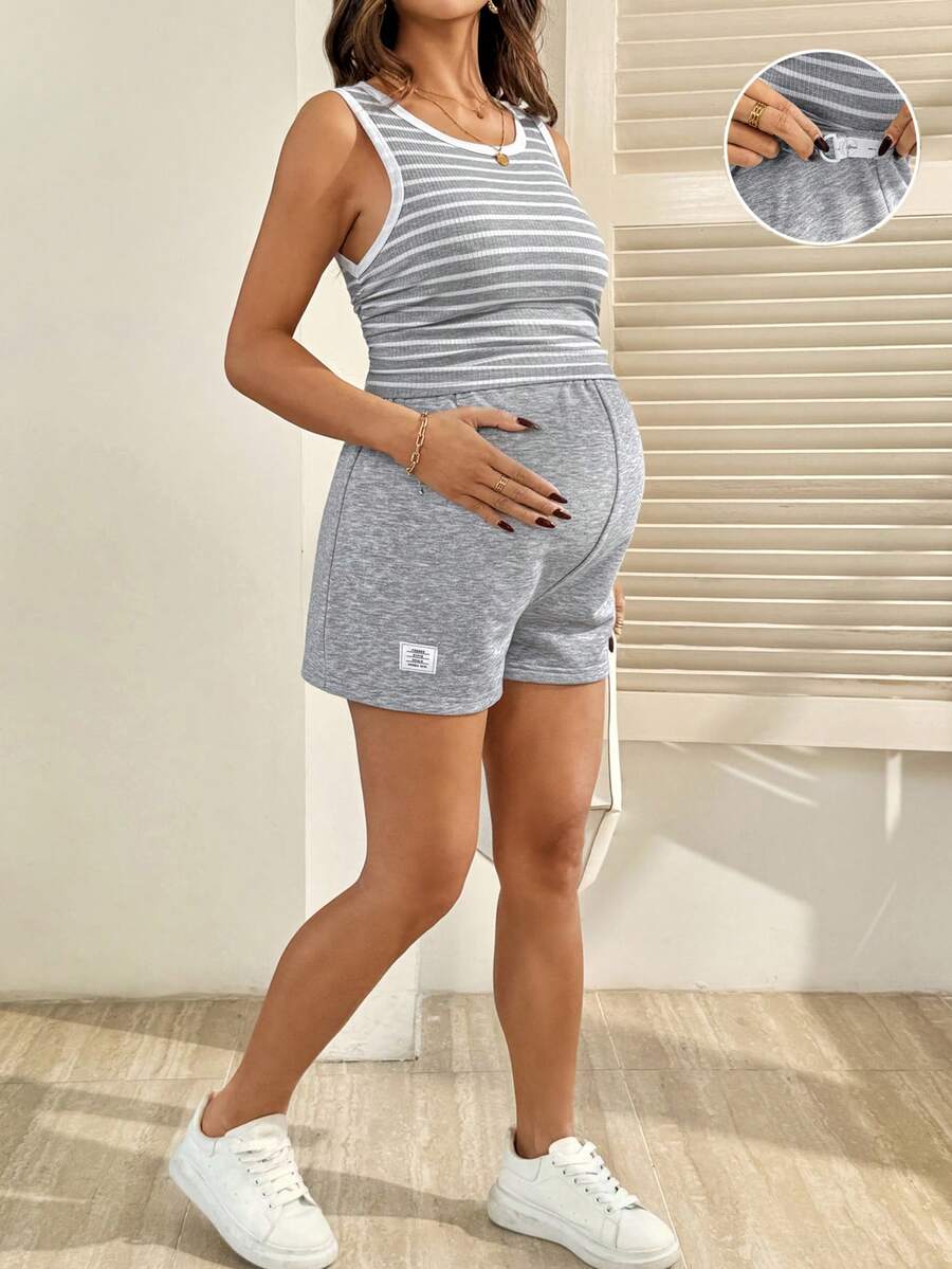 Gray Maternity Two-Piece Set – Soft Casual Summer Outfit