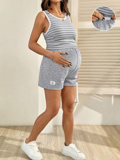 Gray Maternity Two-Piece Set – Soft Casual Summer Outfit
