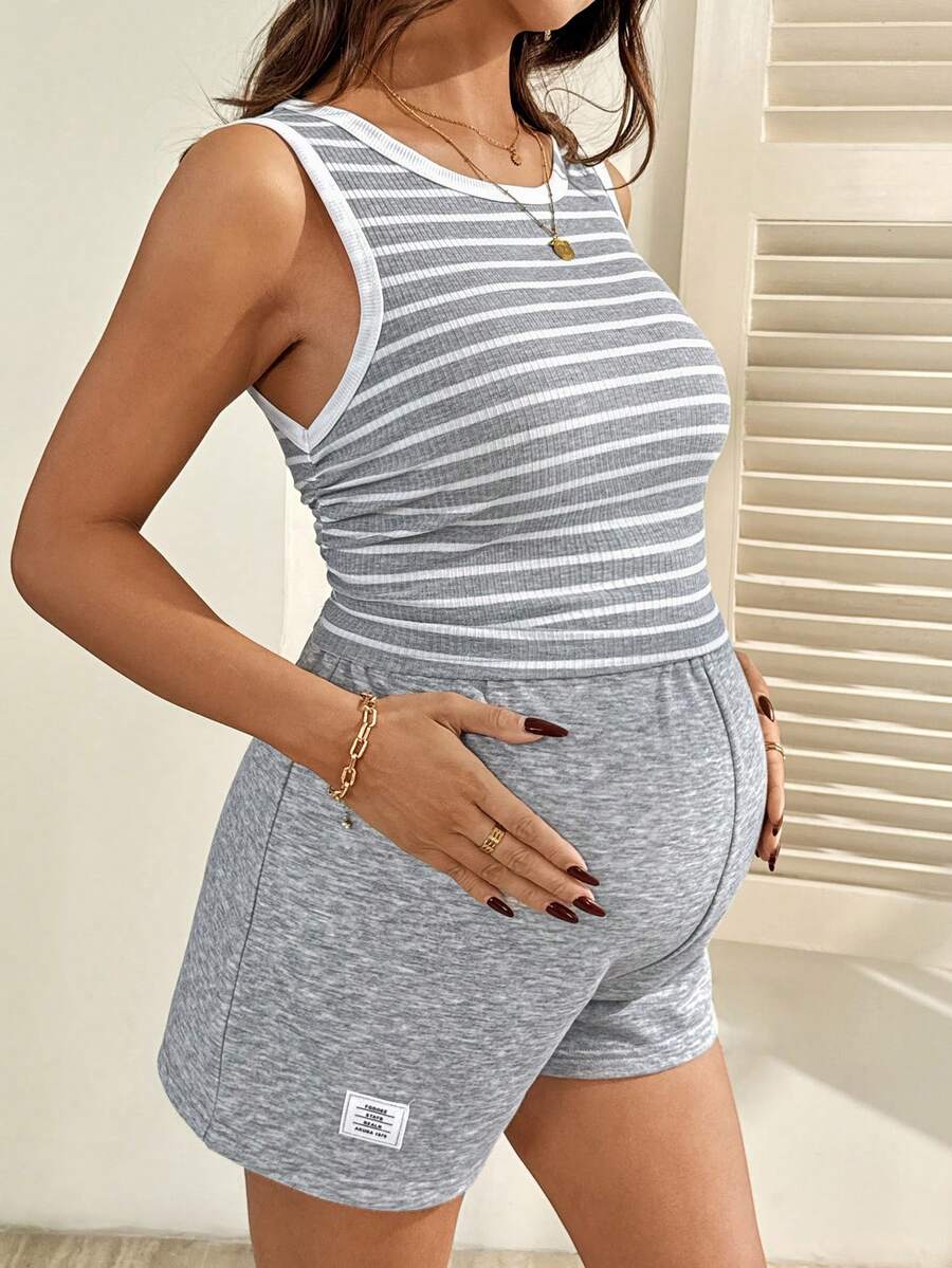 Gray Maternity Two-Piece Set – Soft Casual Summer Outfit