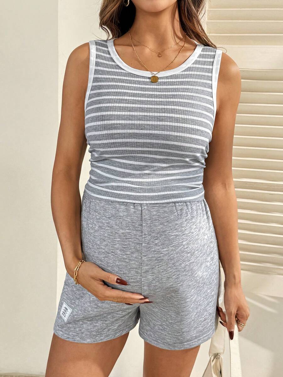 Gray Maternity Two-Piece Set – Soft Casual Summer Outfit