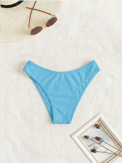 Swim Vcay Summer Beach Plain Ribbed Knit Bikini Bottom