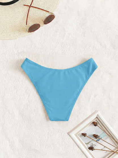 Swim Vcay Summer Beach Plain Ribbed Knit Bikini Bottom