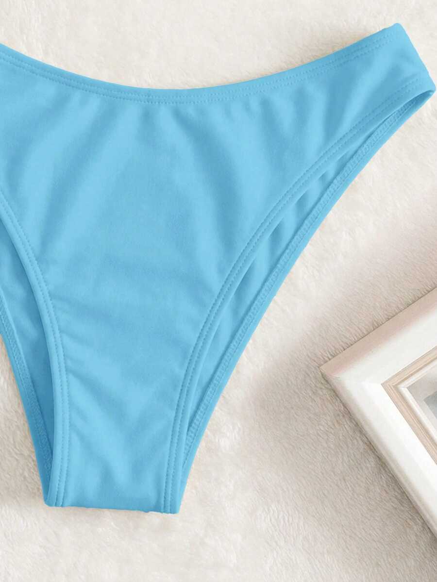 Swim Vcay Summer Beach Plain Ribbed Knit Bikini Bottom