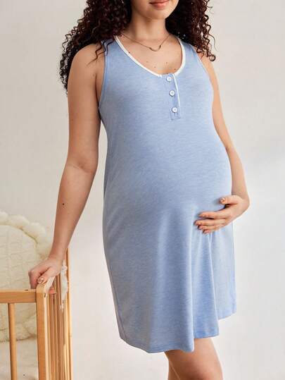 Maternity Loungewear Nightgown - Soft Casual Wearable Outerwear Pregnancy Sleepwear Dress