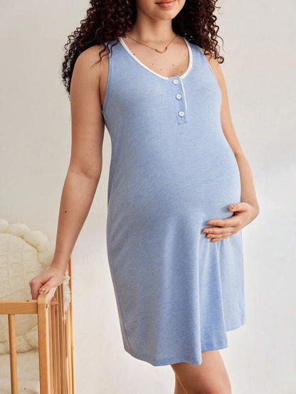 Maternity Loungewear Nightgown - Soft Casual Wearable Outerwear Pregnancy Sleepwear Dress