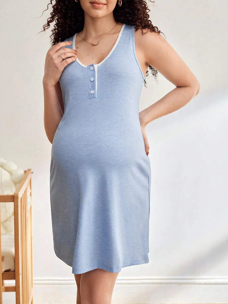 Maternity Loungewear Nightgown - Soft Casual Wearable Outerwear Pregnancy Sleepwear Dress