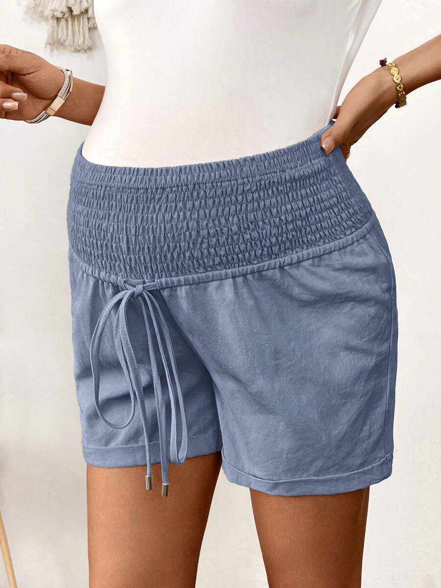 Dusty Pink 100% Cotton Maternity Shorts – Comfortable Drawstring Waist Track Shorts with Pockets for Summer Casual & Beach Wear