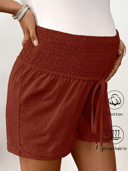 Dusty Pink 100% Cotton Maternity Shorts – Comfortable Drawstring Waist Track Shorts with Pockets for Summer Casual & Beach Wear