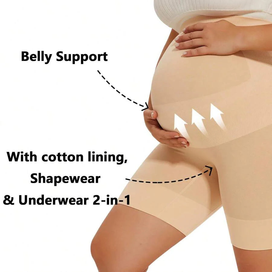 Maternity Shapewear Over Belly Shorts - Anti-Chafing Seamless Underwear for Dresses