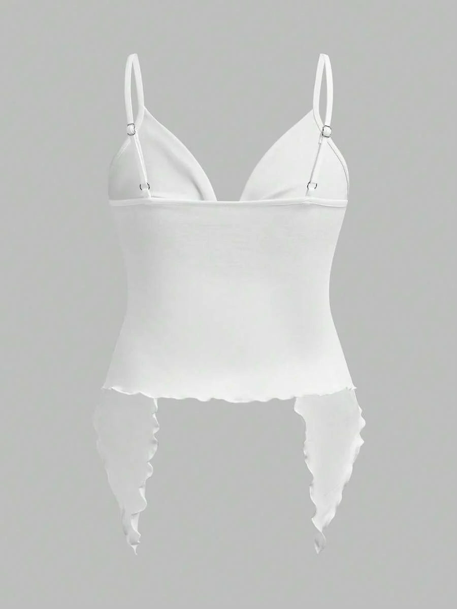 2-Piece Maternity Twist Front Asymmetrical Camisole Set - Elegant Black & White Open Hem Cami Tops with Adjustable Straps
