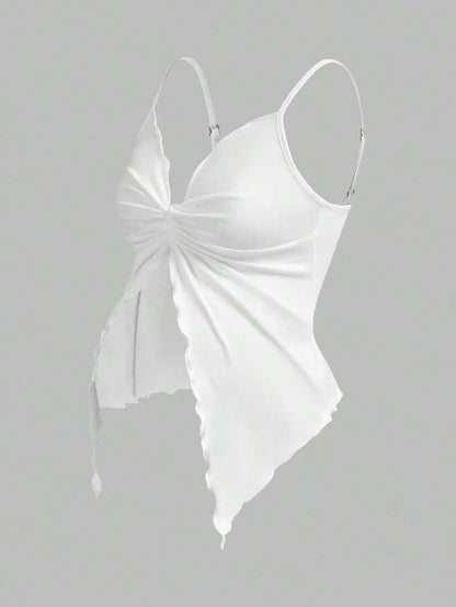 2-Piece Maternity Twist Front Asymmetrical Camisole Set - Elegant Black & White Open Hem Cami Tops with Adjustable Straps