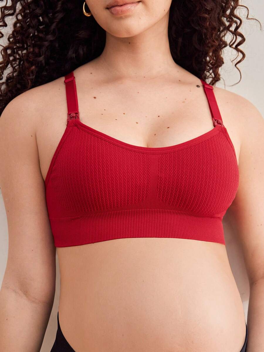 Maternity Seamless Nursing Bra - Solid Color Adjustable Straps Breathable Wireless Breastfeeding