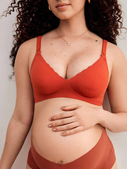 Seamless Fruit Print Nursing Bra for Maternity - Wireless Scallop Edge Jelly Style Bra with Removable Padding and Adjustable Straps